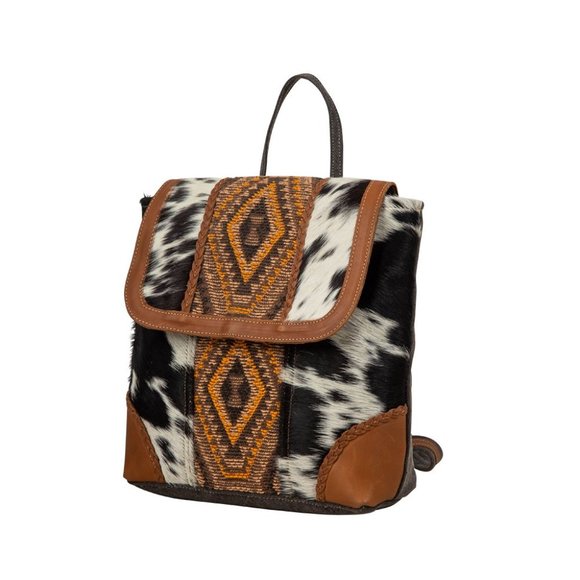 Myra Bag Handmade Stone Backpack Upcycled Canvas & Cowhide Leather - Picture 2 of 8